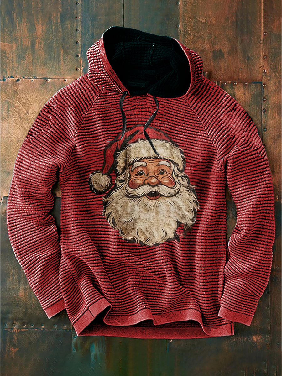 Retro karácsonyi mikulás nyomtatás alkalmi pamut francia terry kapucnis