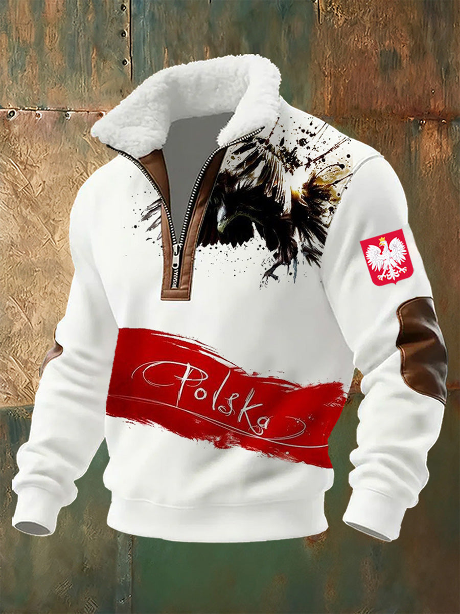 Férfi lengyel nyomtatás állvány nyakörv pulóver