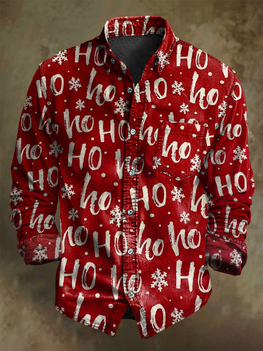 Absztrakt karácsonyi levél hópehely nyomtatás alkalmi hosszú ujjú ing