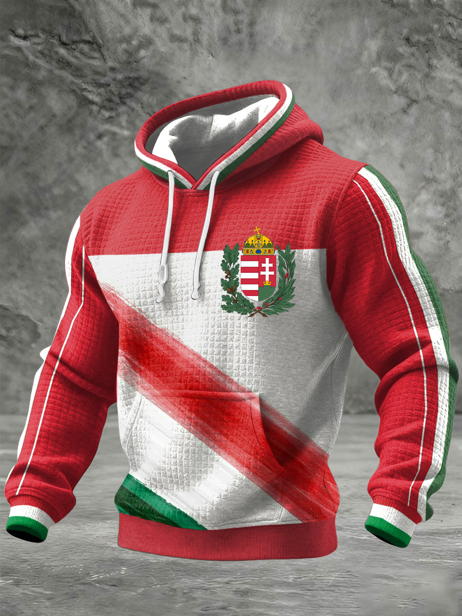 Retro absztrakt csíkos patchwork magyar zászló alkalmi hoodie