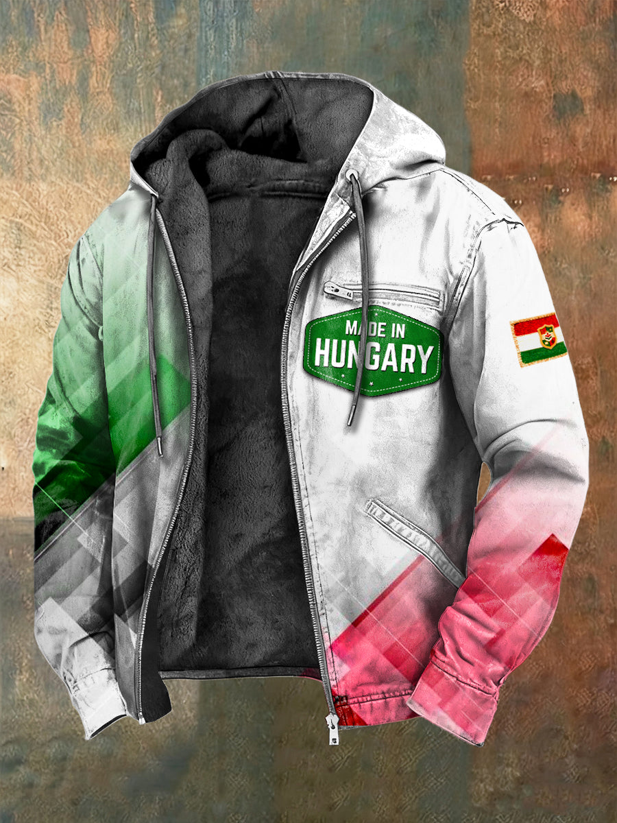 Férfi magyar tervezésű nyomtatott gyapjú bélelt kabát