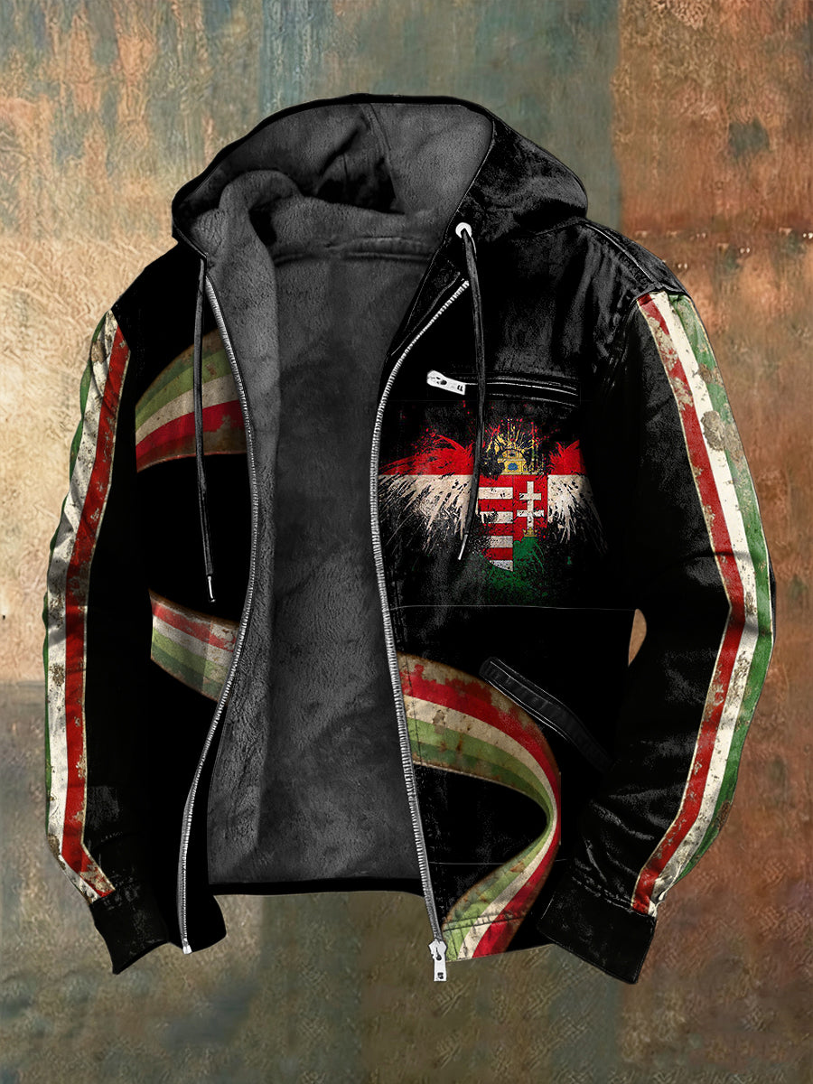 Retro absztrakt szorongatott magyar zászló gyapjú-bélelt csuklyás kabát