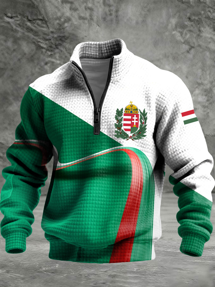 Retro magyar embléma geometriai waffle pulóver