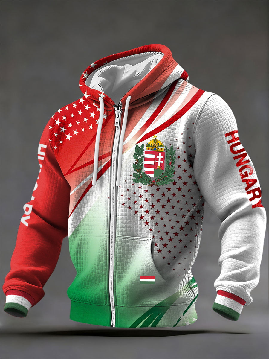 Retro magyar zászló csíkos alkalmi csuklyás kabát