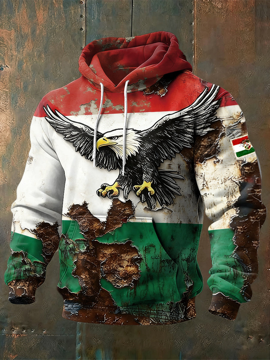 Férfi magyar zászló sas design nyomtatott pulóver
