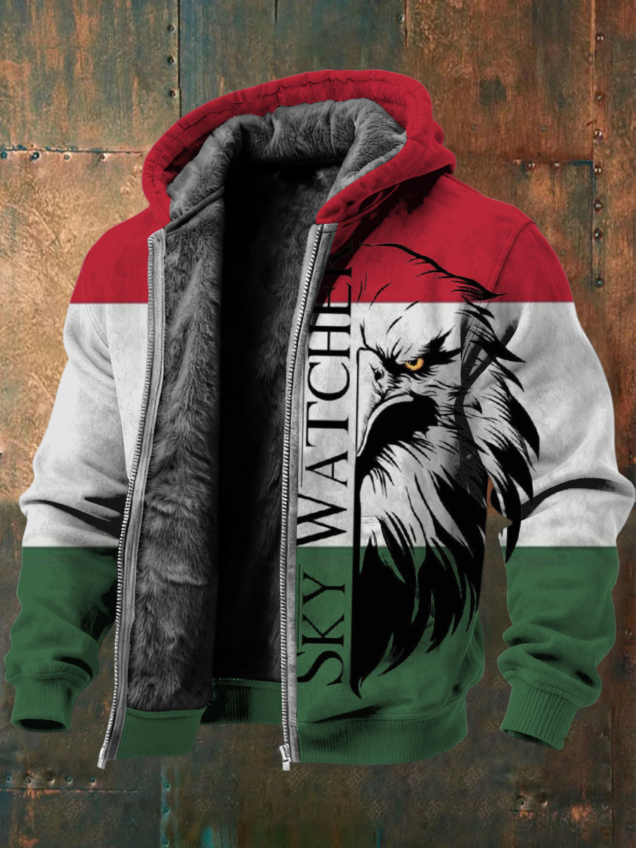 Férfi bold magyarország zászló "sky watcher" sas nyomtatás fleece-bélelt zip kabát