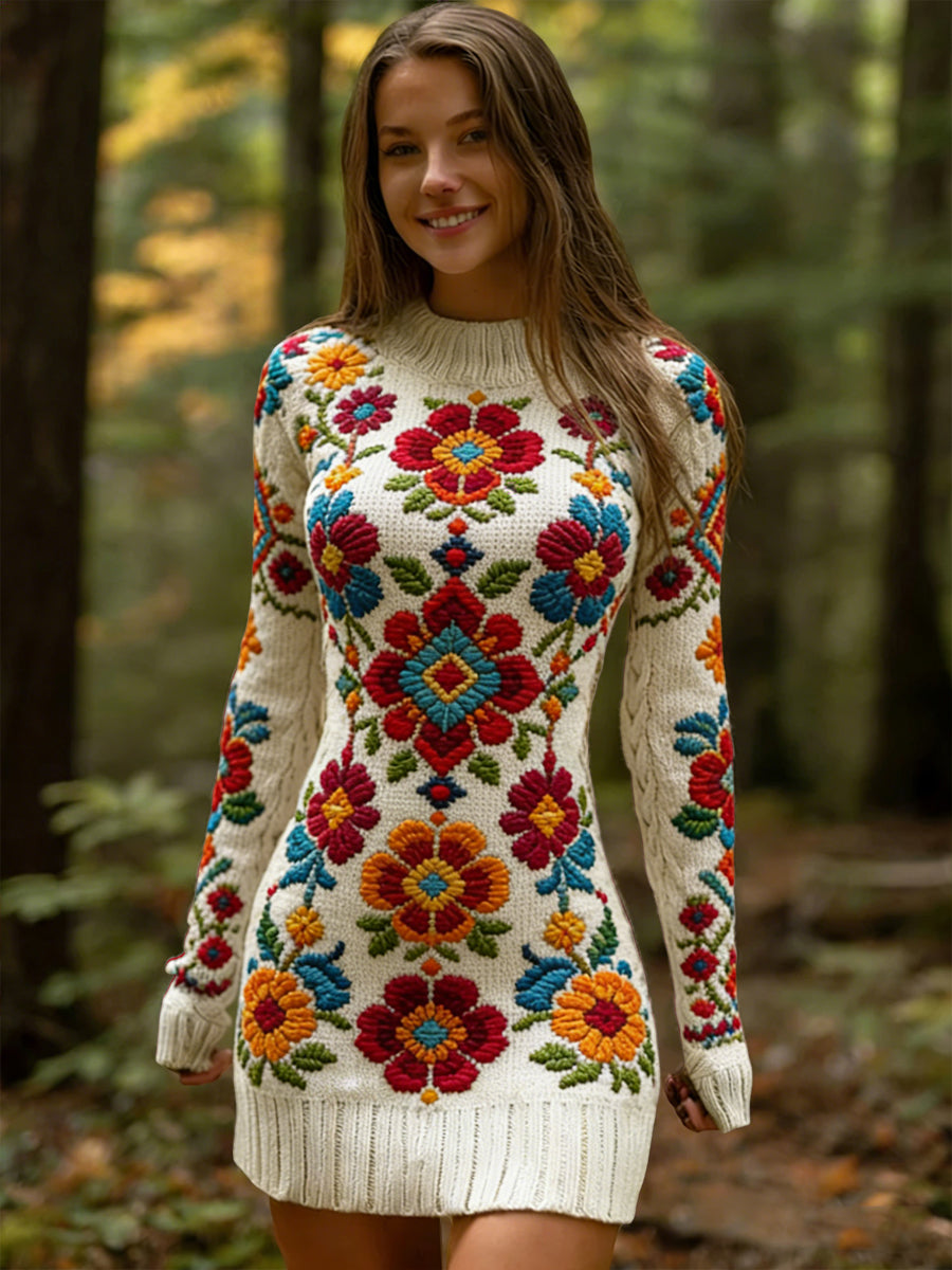 Hölgyek vintage magyar virágos-print elegáns ruha