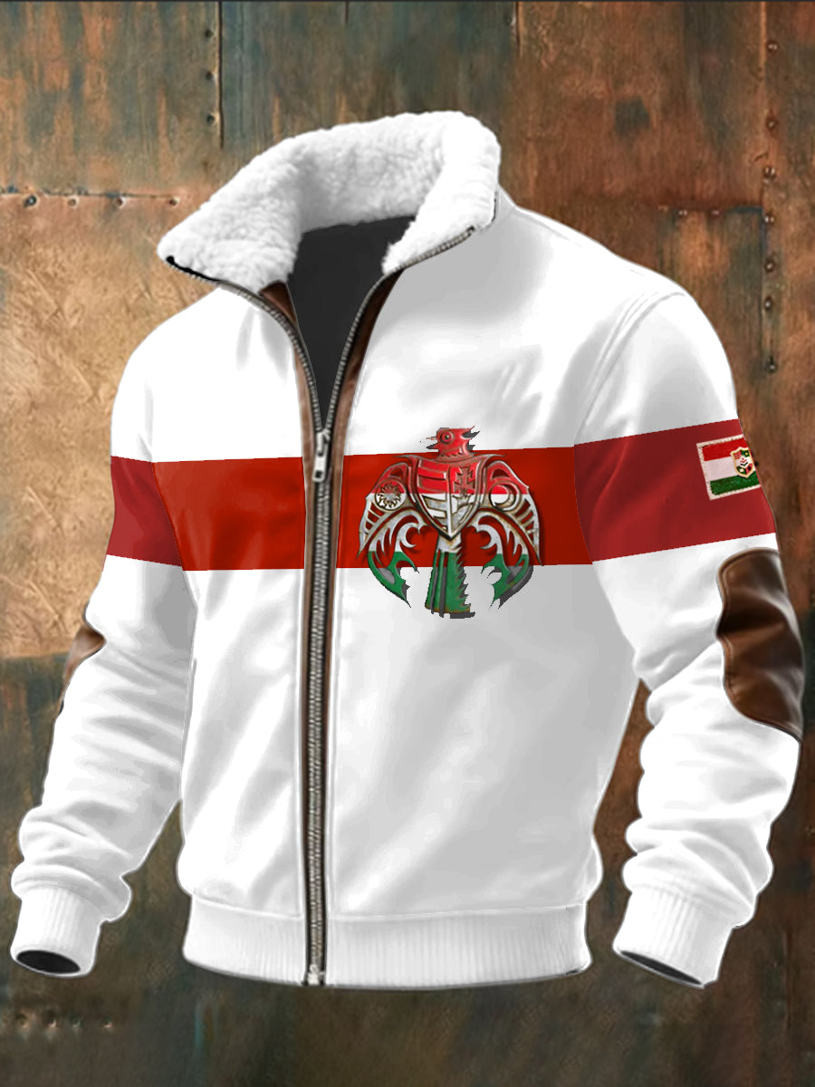 Férfi magyar nyomtatású csíkos fehér kabát