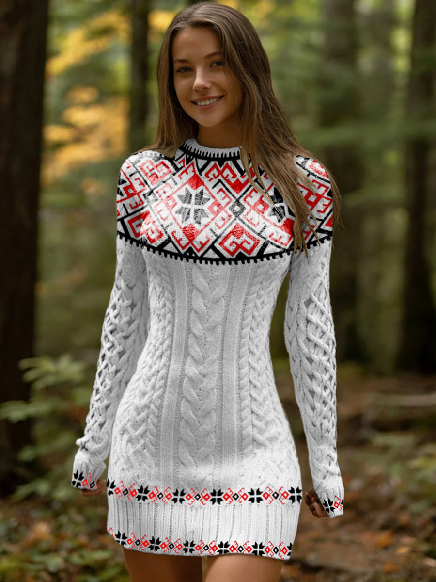 Női merész piros-fekete geometric magyarország kötött ruha