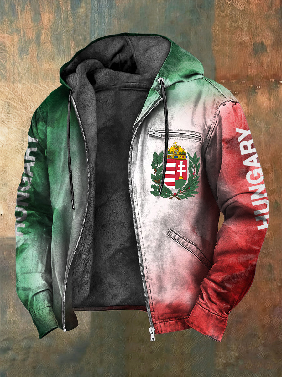 Retro magyar zászló absztrakt gradient fleece-bélelt csuklyás kabát