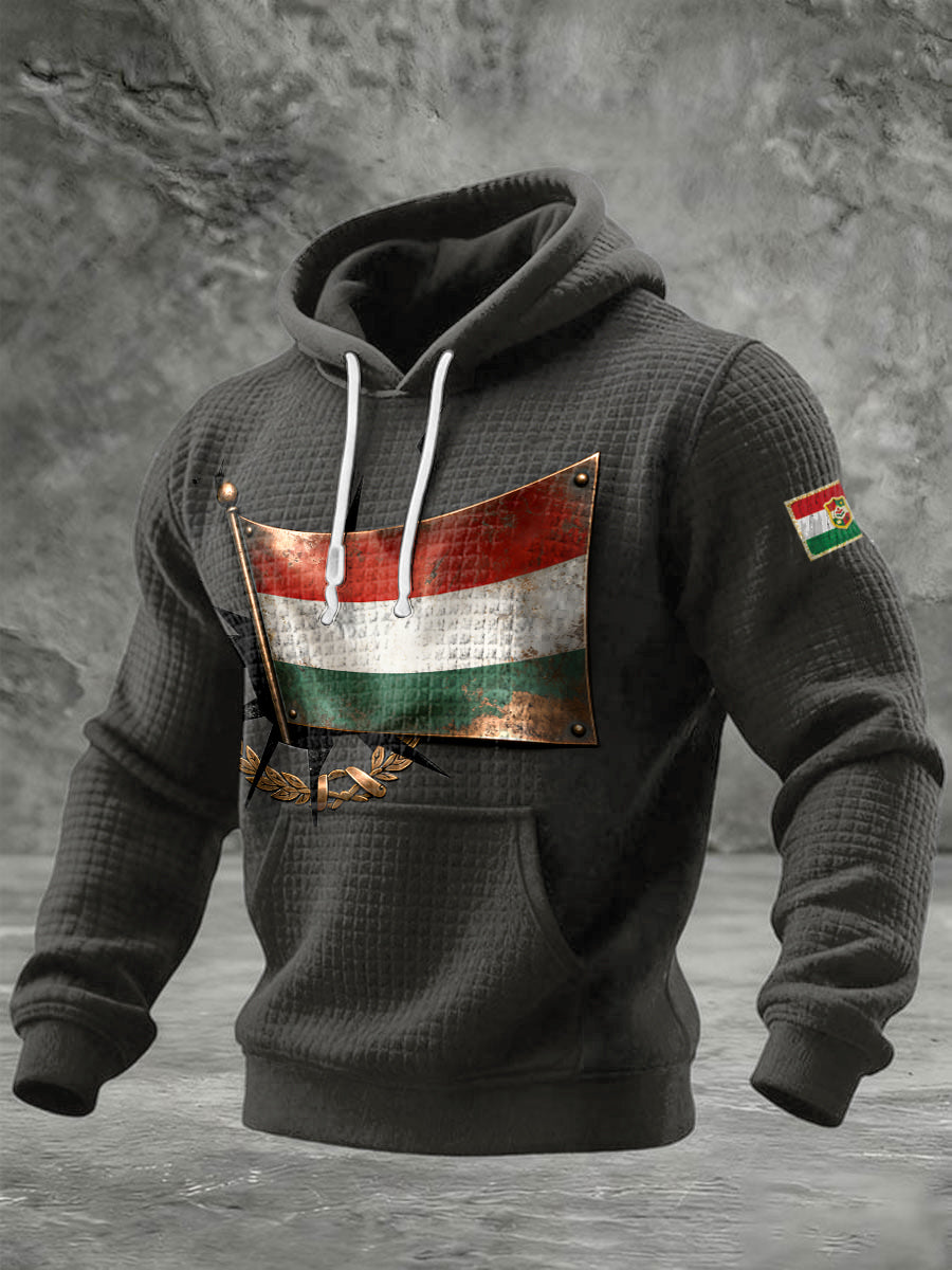 Férfi magyarország zászló nyomtatás mély szürke csuklyás pulóver