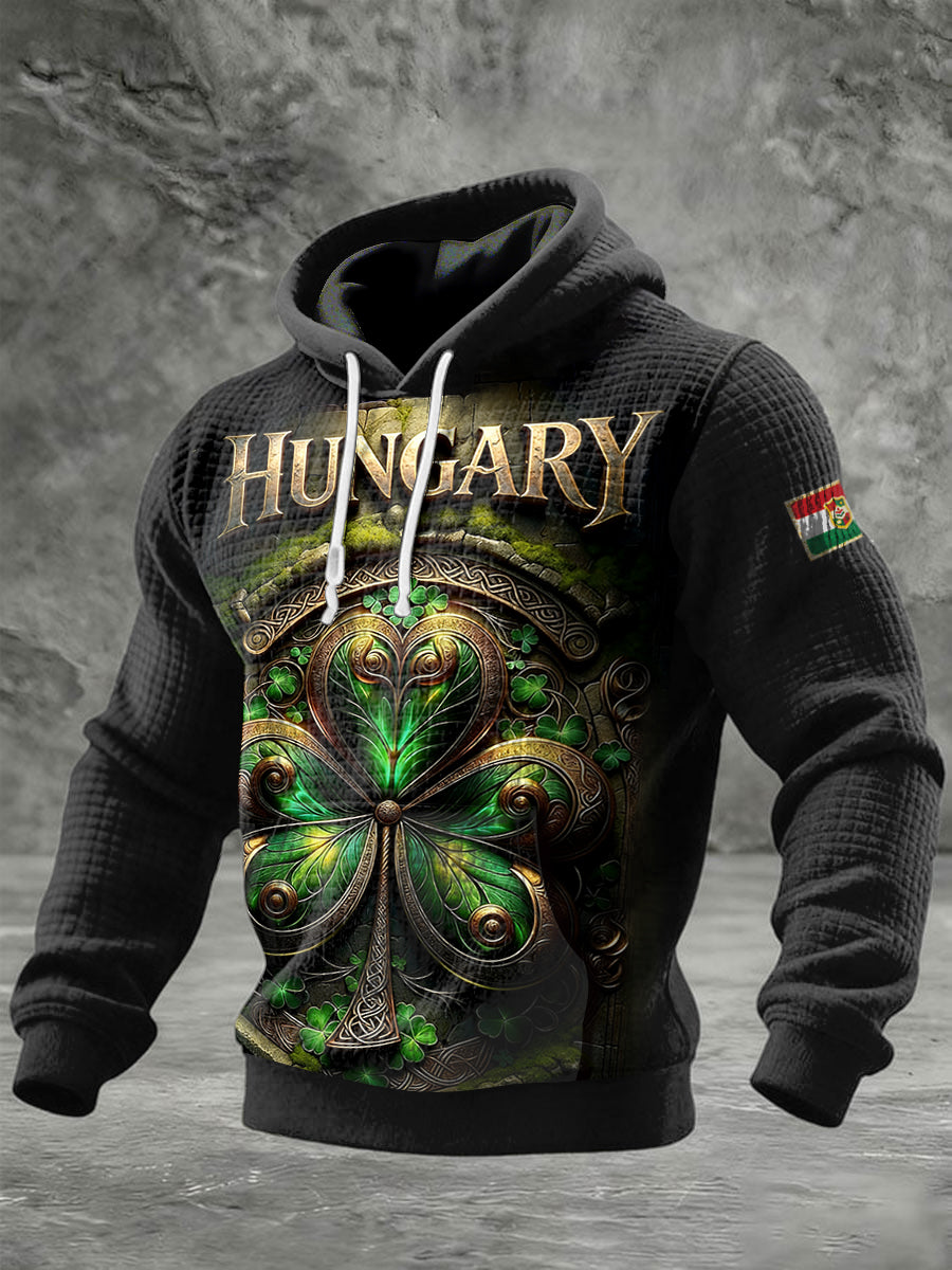 Férfi magyarország négylevelű lóhere nyomtatás csuklyás pulóver