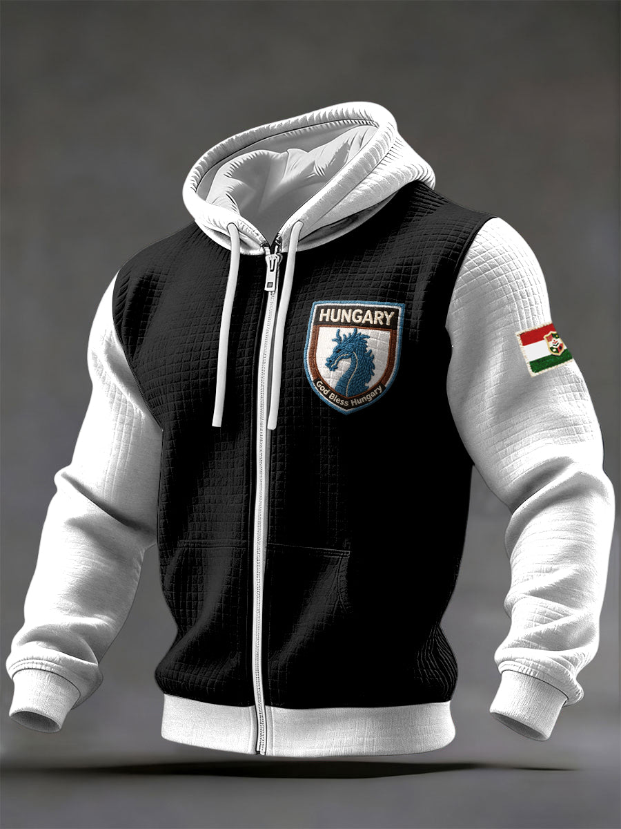 Női magyarország logó nyomtatás patchwork zip-up kabát