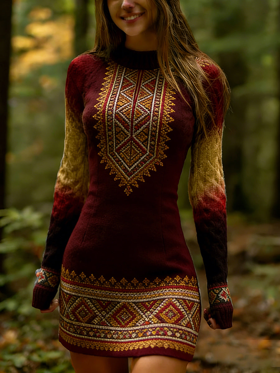 Női vintage magyar művészet kényelmes kötött ruha