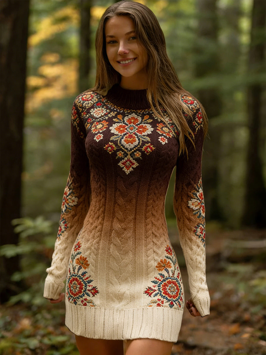 Női vintage etnikai virágos absztrakt gradient elegáns ruha