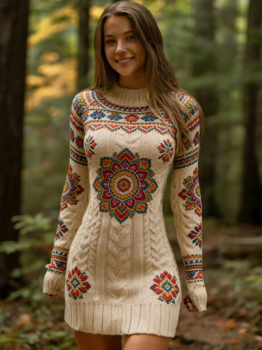 Hölgyek vintage művészi színes etnikai virágos elegáns ruha