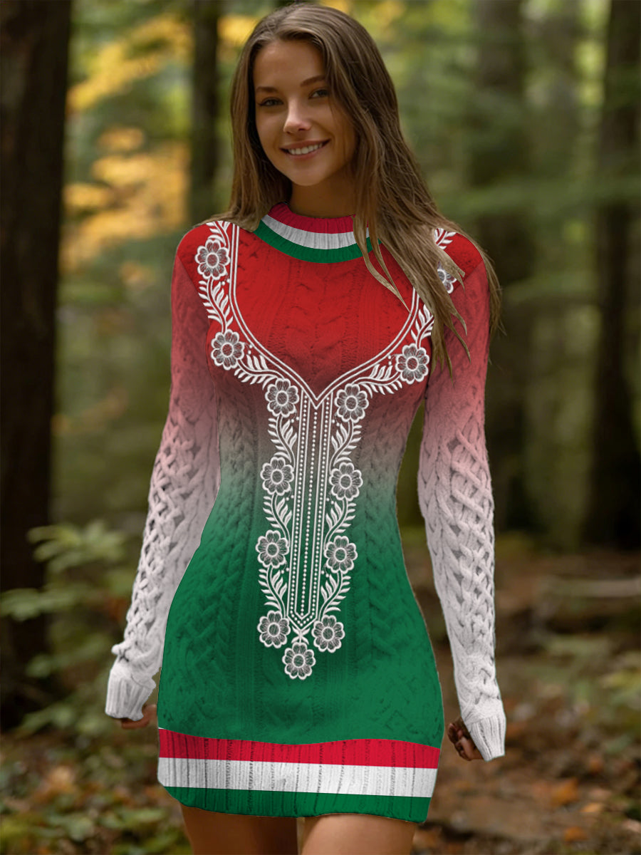 Női feltűnő magyar zászló gradient virágos kötött ruha