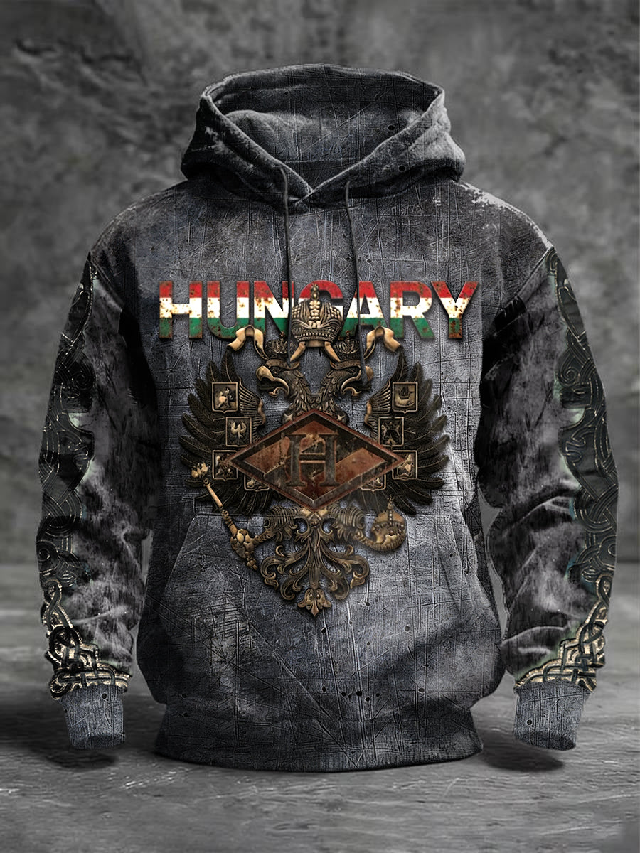 Férfi magyarország design nyomtatás vintage patchwork csuklyás pulóver