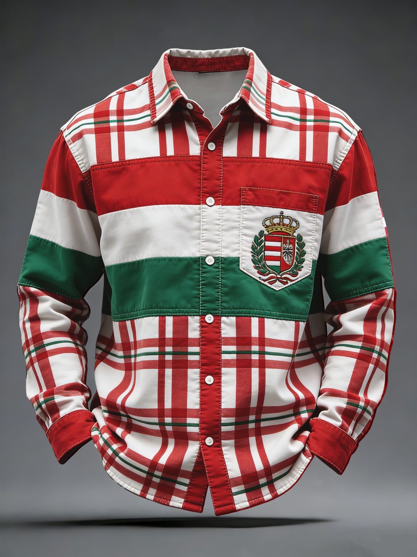 Retro magyar zászló embléma plaid alkalmi ing