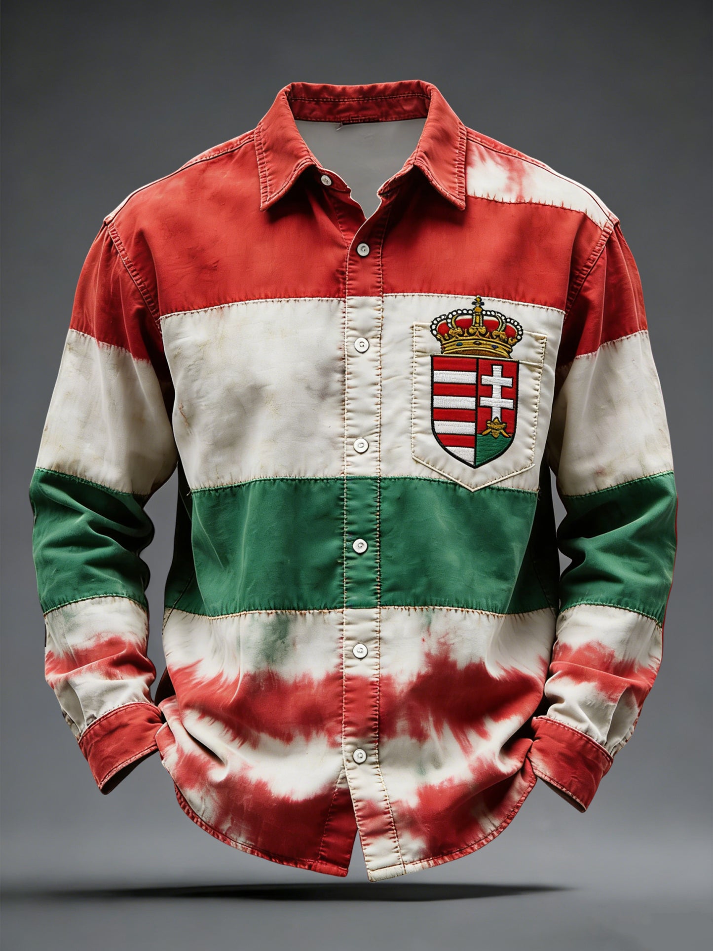 Retro magyar zászló embléma nyakkendő-festék alkalmi ing