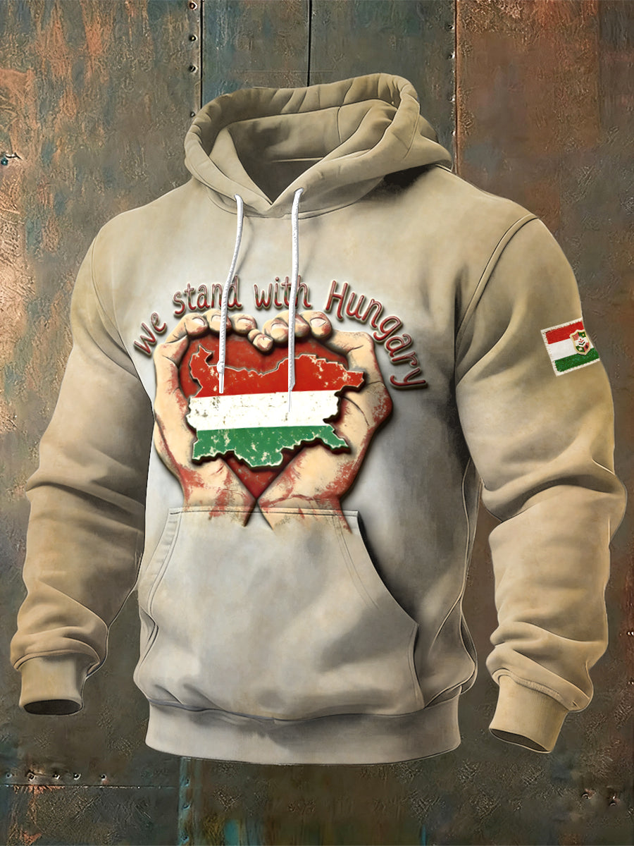 Férfi magyar zászló print design vintage csuklyás pulóver