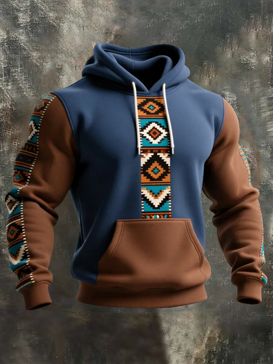 Férfi retro nyugati azték nyomtatás alkalmi hoodie