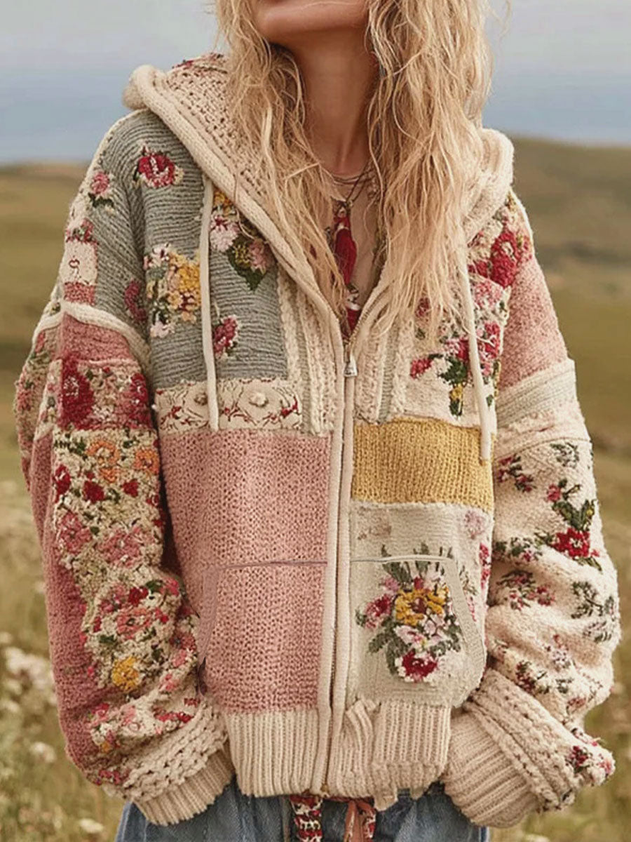 Női rózsaszín virág nyomtatás alkalmi zip-up kabát