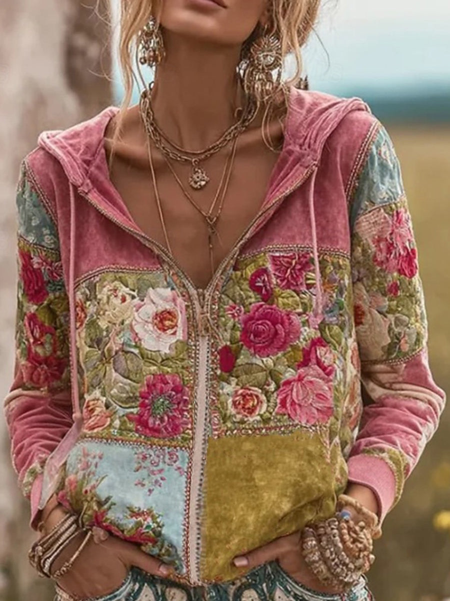 Női rózsaszín virág nyomtatás alkalmi kardigán