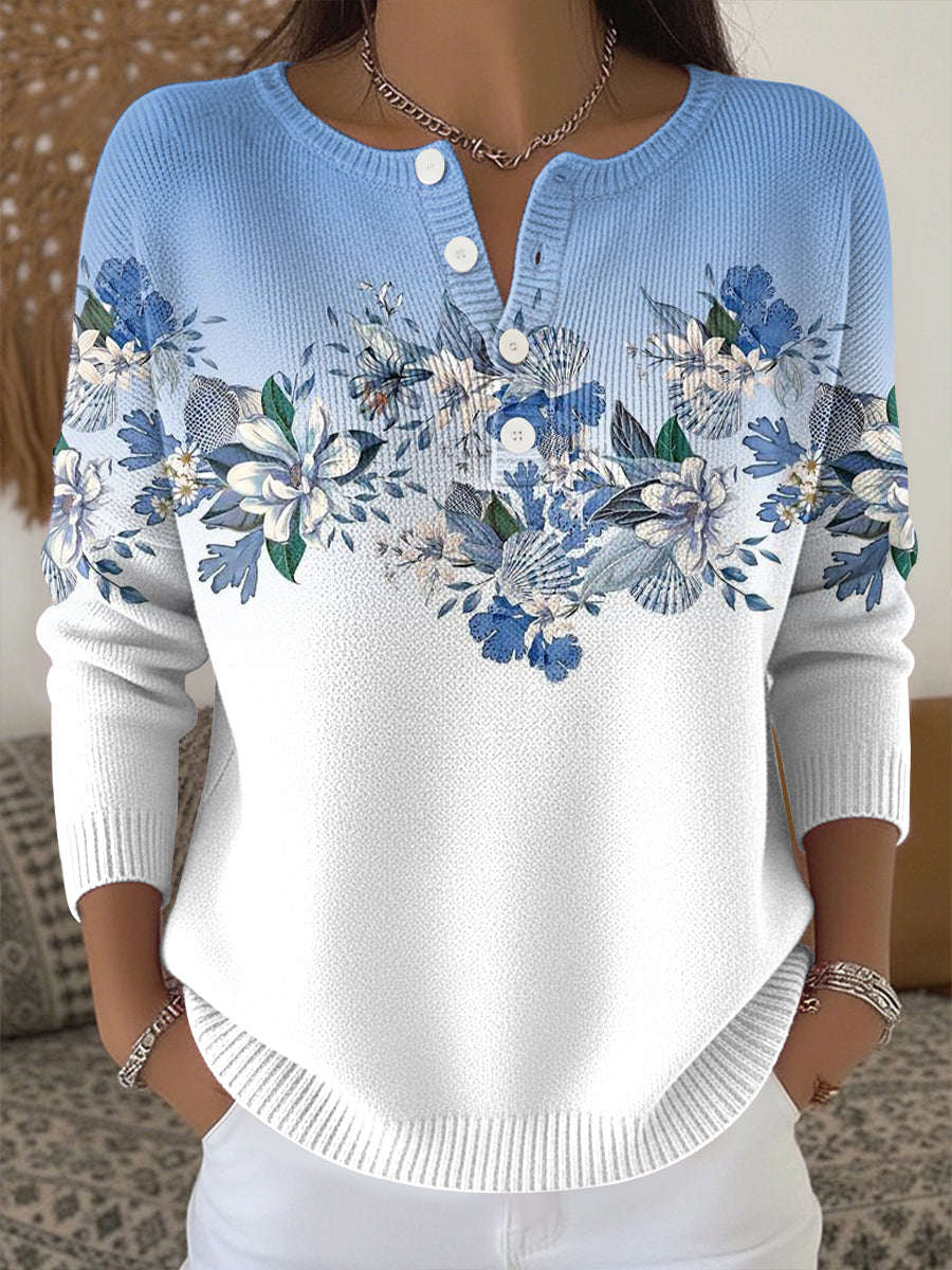 Női növények virágok nyomtatás kötött top