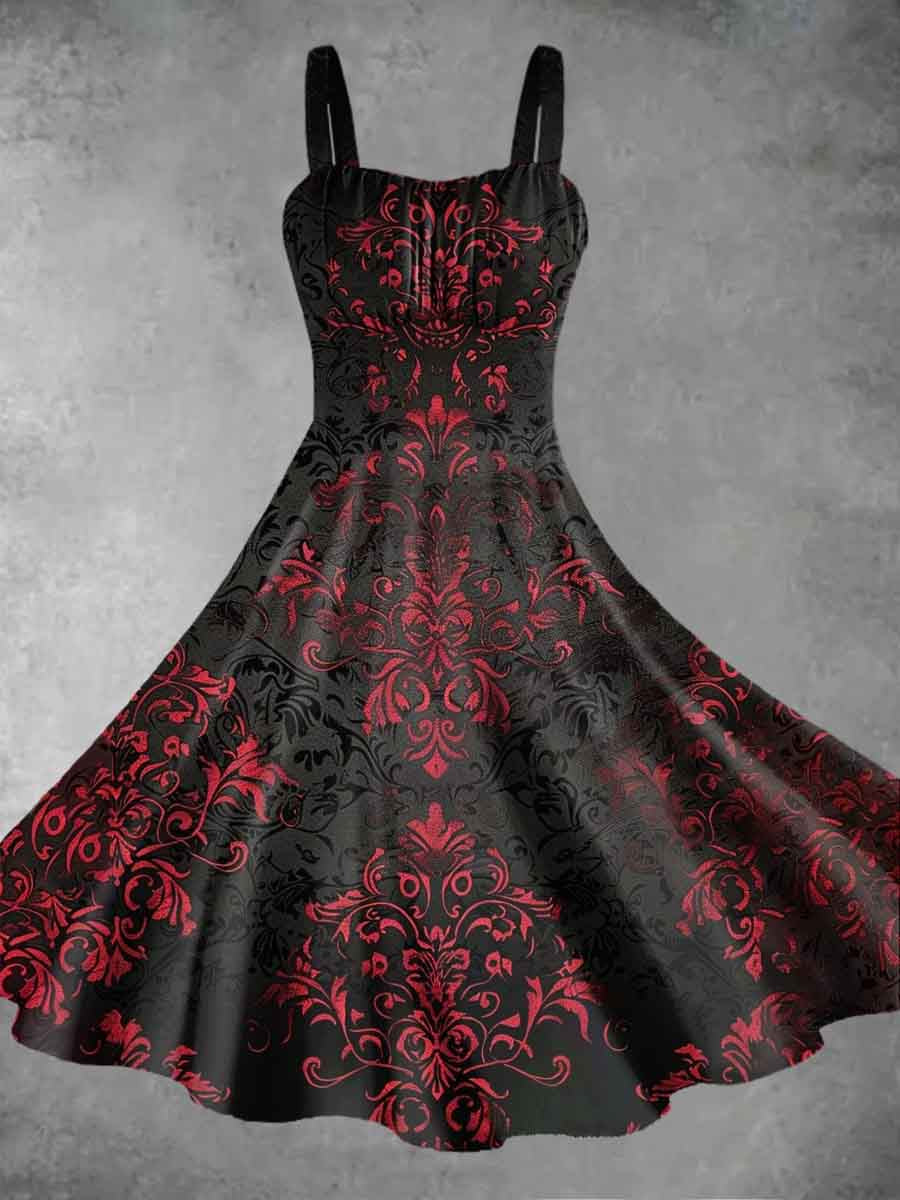 Női vintage grafikus nyomtatás slip ruha