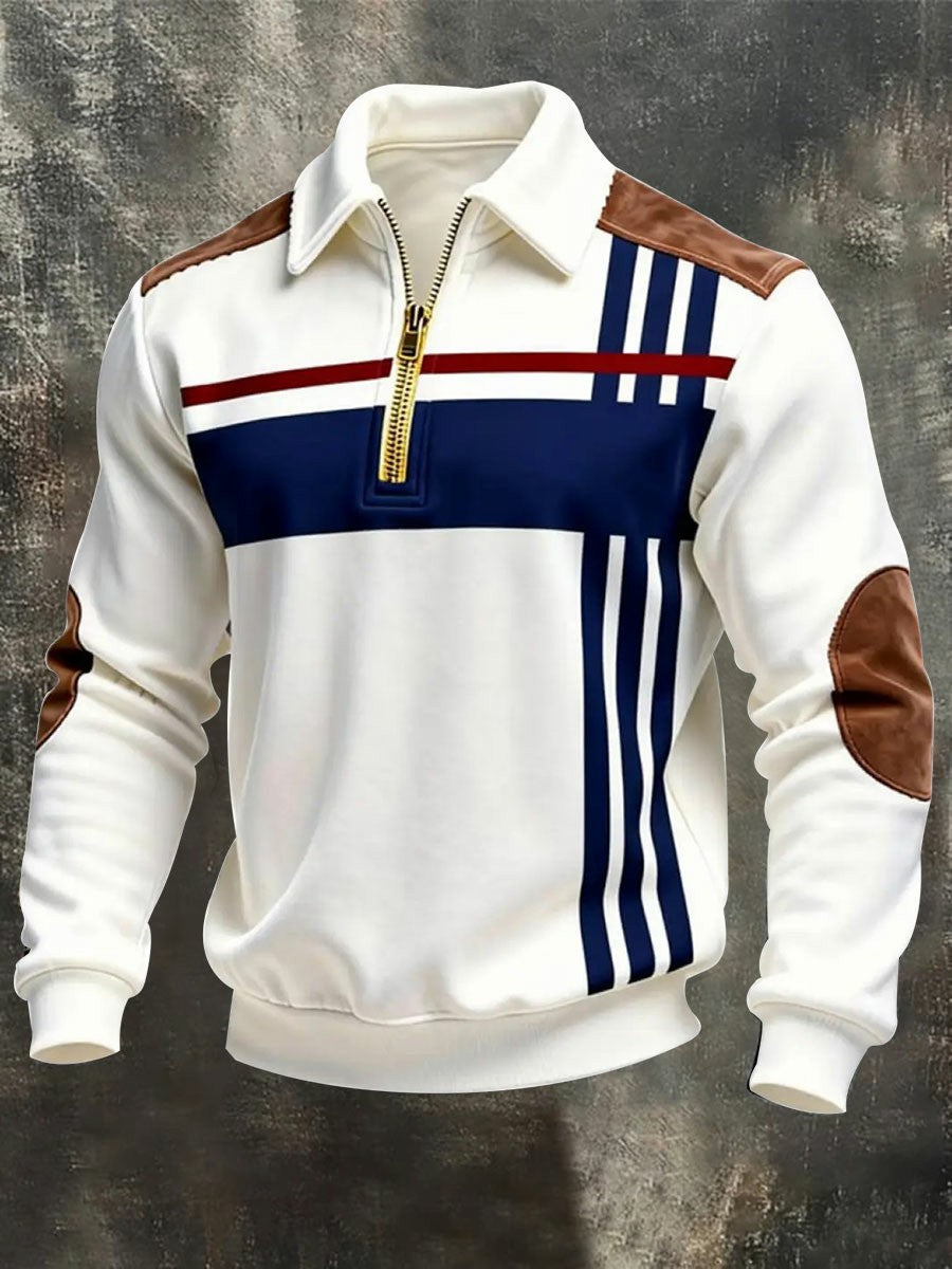 Férfi retro alkalmi nyomtatott cipzár pulóver