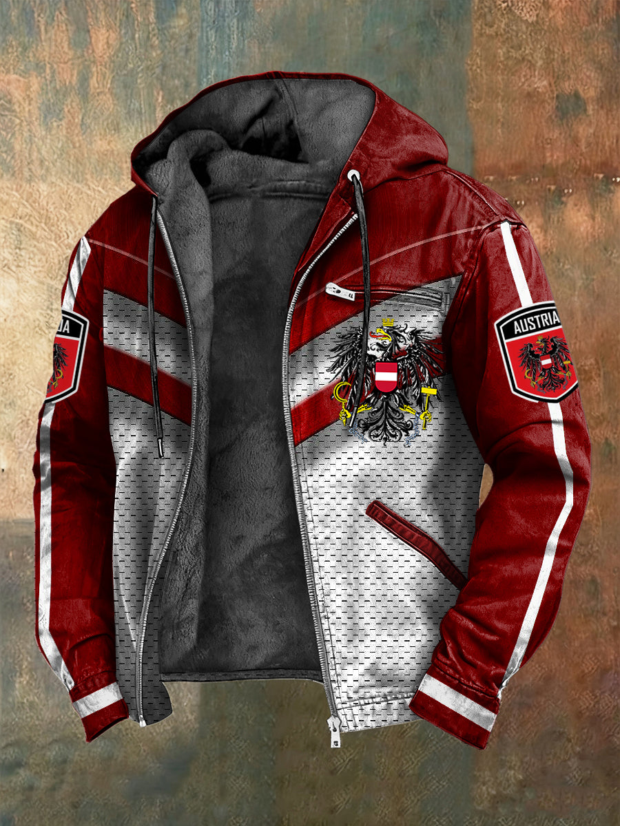 Retro minimalista osztrák zászló geometriai gyapjú-bélelt csuklyás kabát