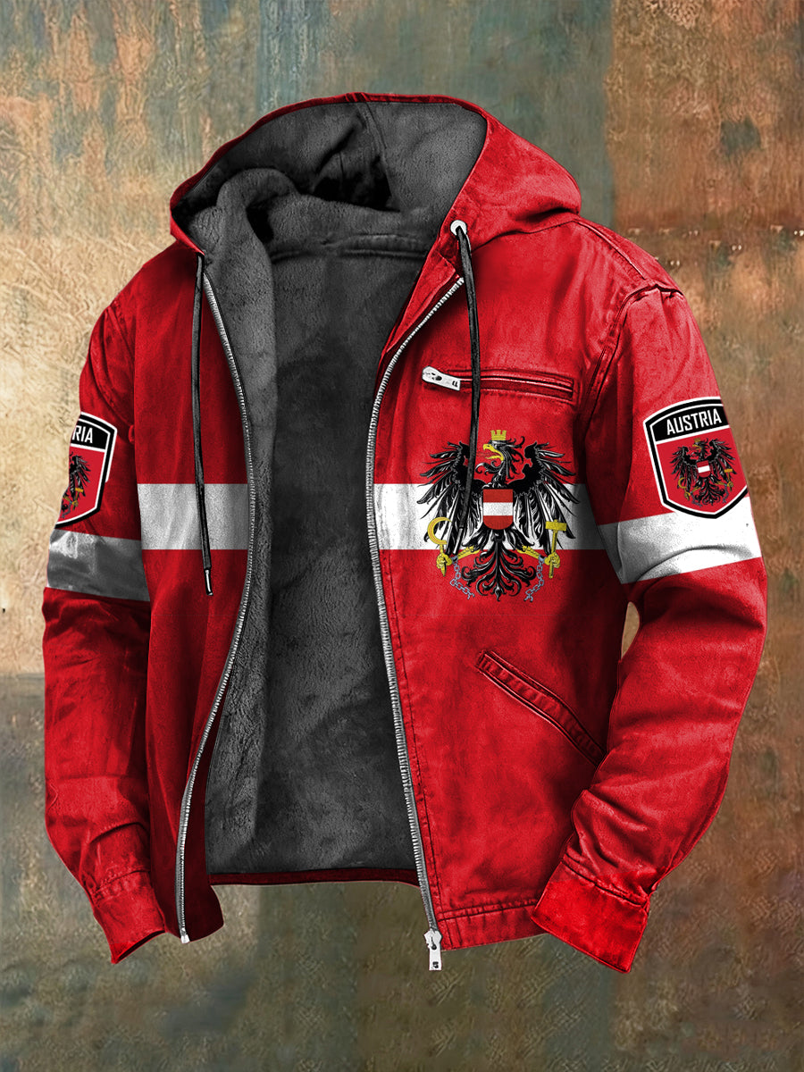 Retro osztrák zászló embléma gyapjú-bélelt csuklyás kabát