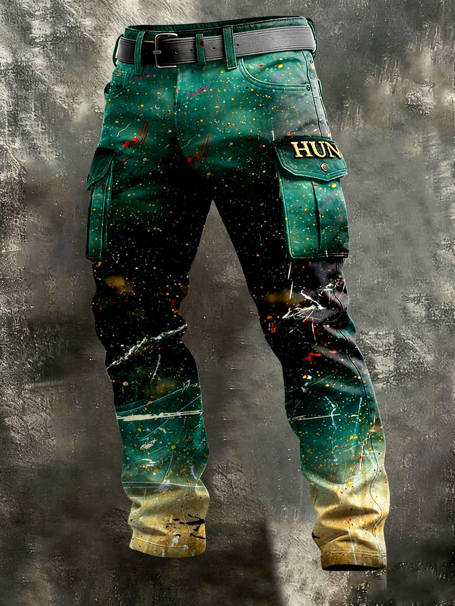 Férfi magyar zöld gradiens nyomtatás alkalmi munka nadrág