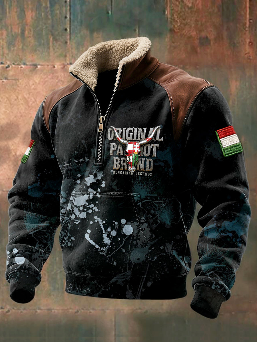 Férfi magyar mitológia bull print állványnyakörv pulóver