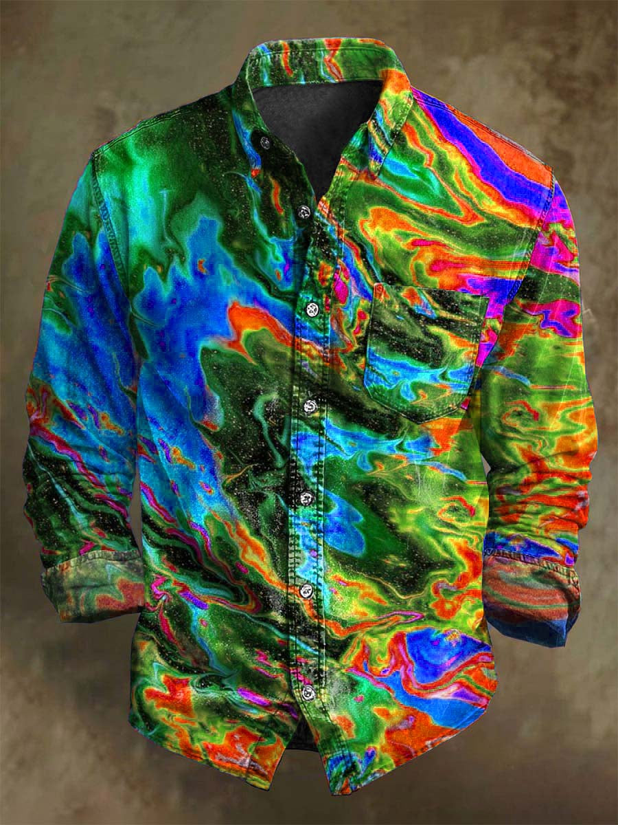 Absztrakt szín clash art rendering alkalmi nyomtatott hosszú ujjú ing