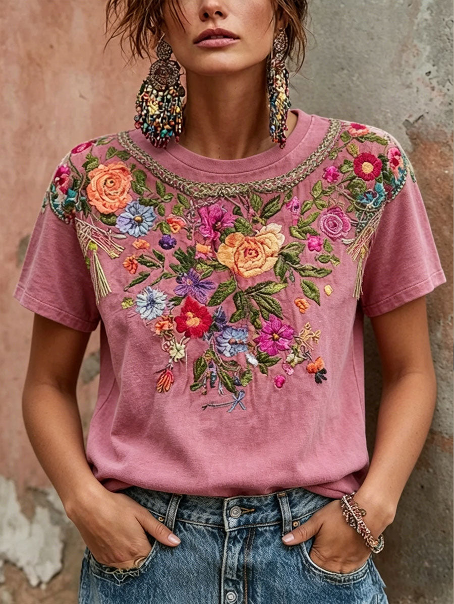 Women's Breast Cancer Awareness Pink Floral Art Printed T-Shirt