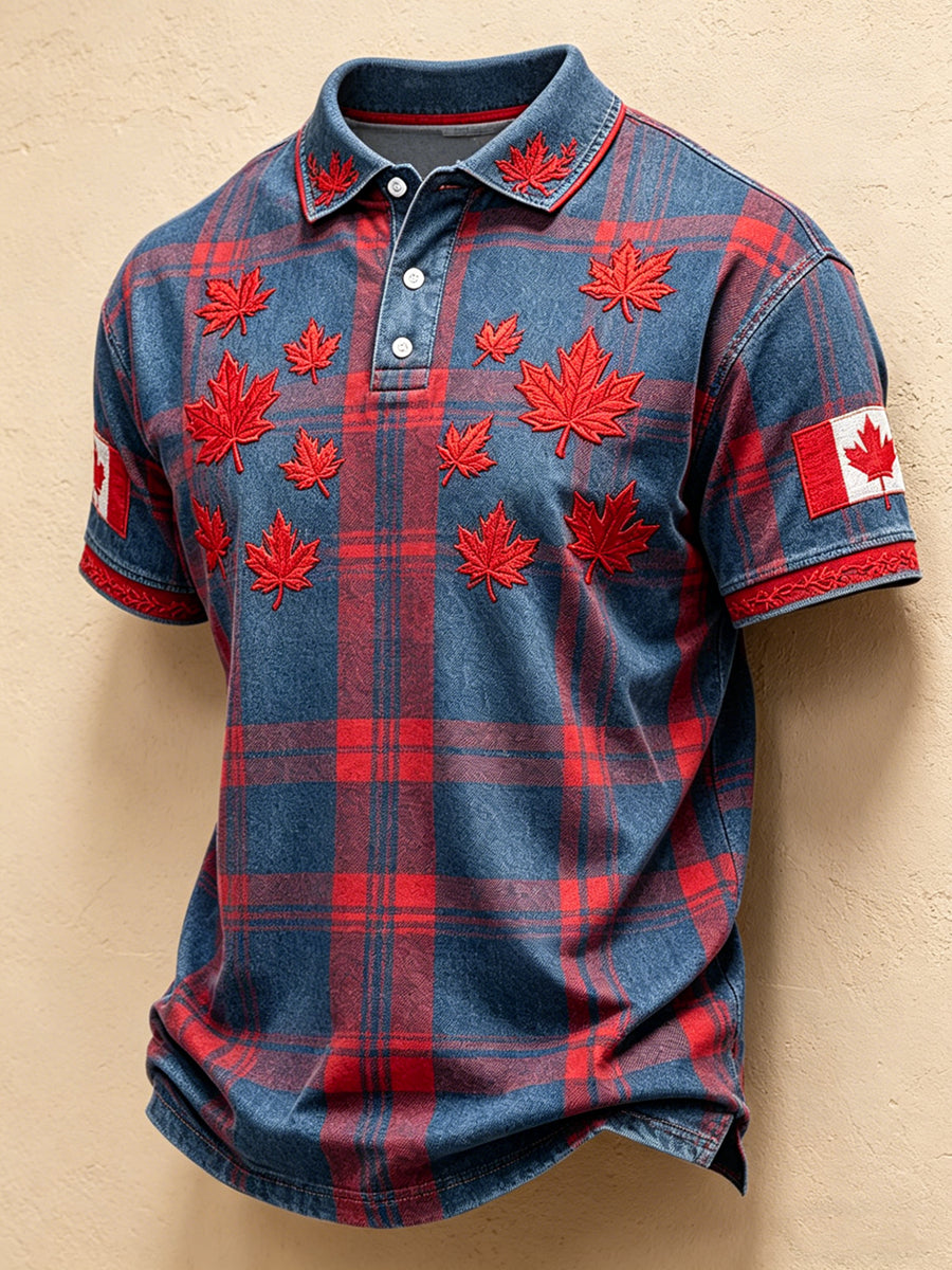 Men's Canada Day Print Polo Collar Casual Short Sleeved Shirt