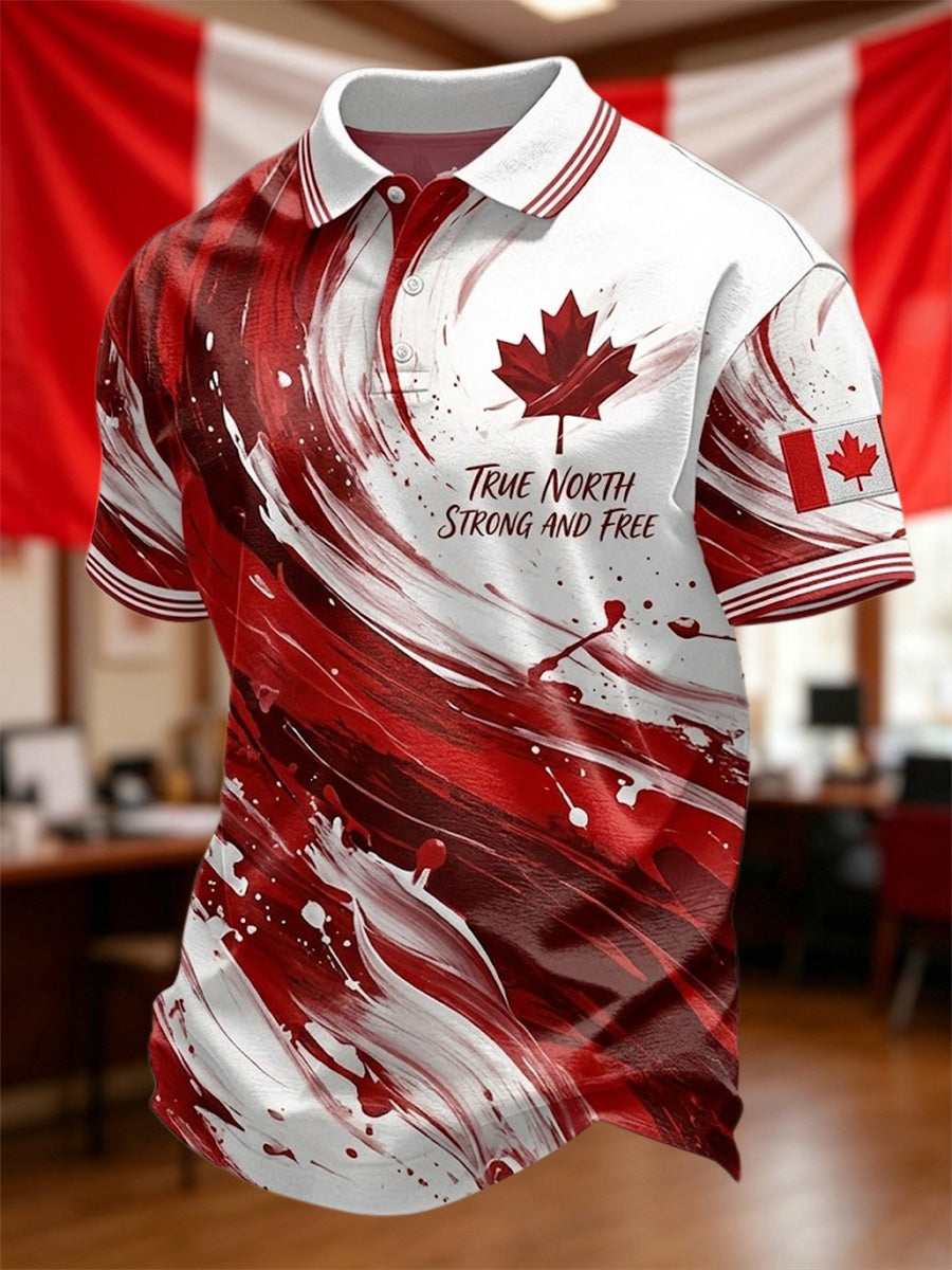 Men's Canadian Maple Leaf Print Casual Polo
