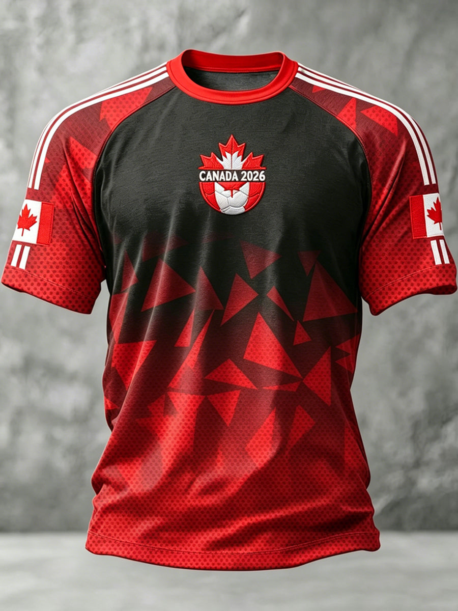 Men's Canada Soccer Printed Vintage Fashion Loose Short Sleeve T-Shirt