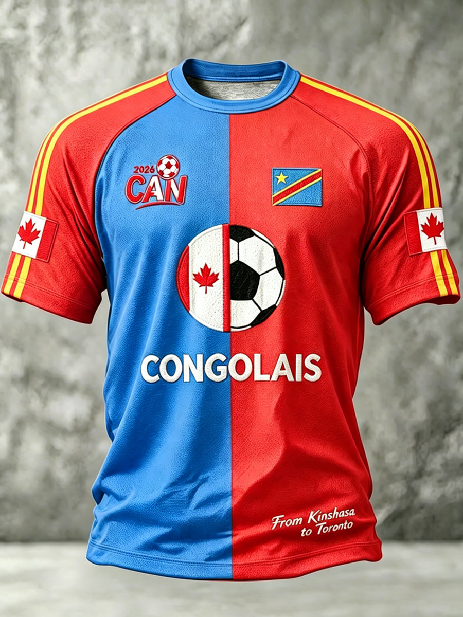 Men's Canada Congo Soccer Printed Vintage Fashion Loose Short Sleeve T-Shirt