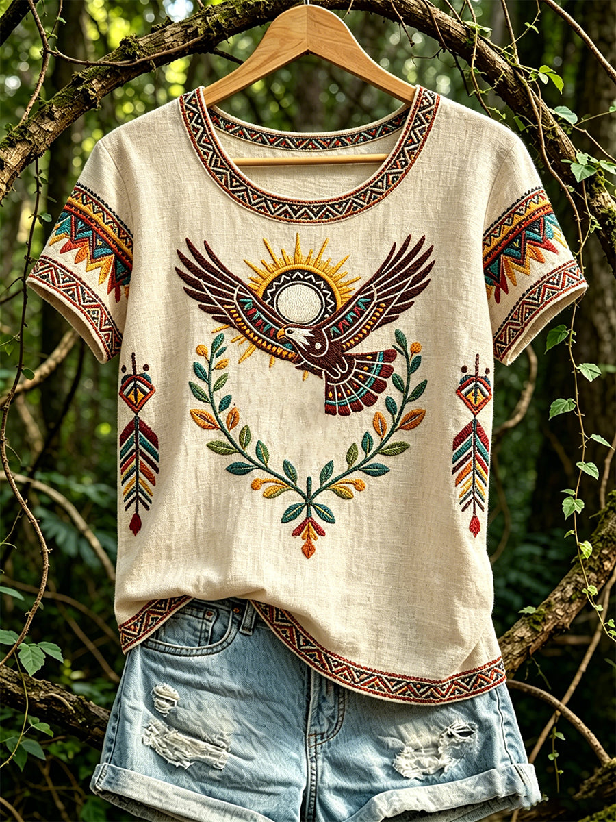 Women's North American Indigenous Animal Pattern Casual T-shirt