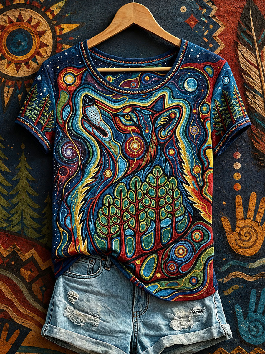 Women's Native Wolf Art T-Shirts