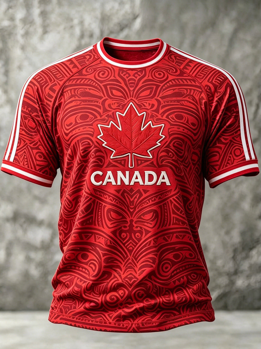 Men's Canada Soccer Printed Vintage Fashion Loose Short Sleeve T-Shirt