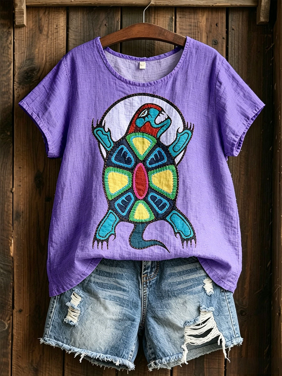 Women's Indigenous Art Cotton Linen Shirt