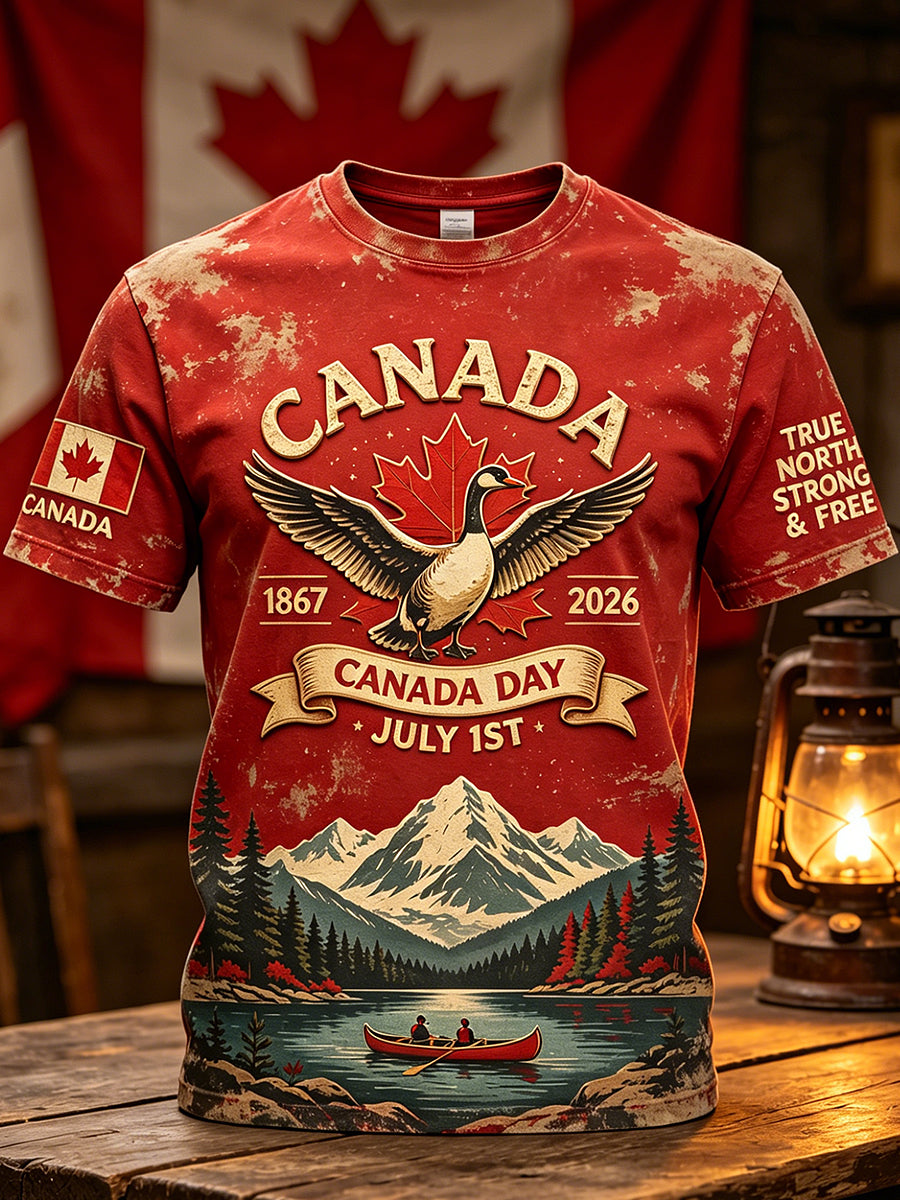 Men's Canada Day Printed Vintage Fashion Loose Short Sleeve T-Shirt