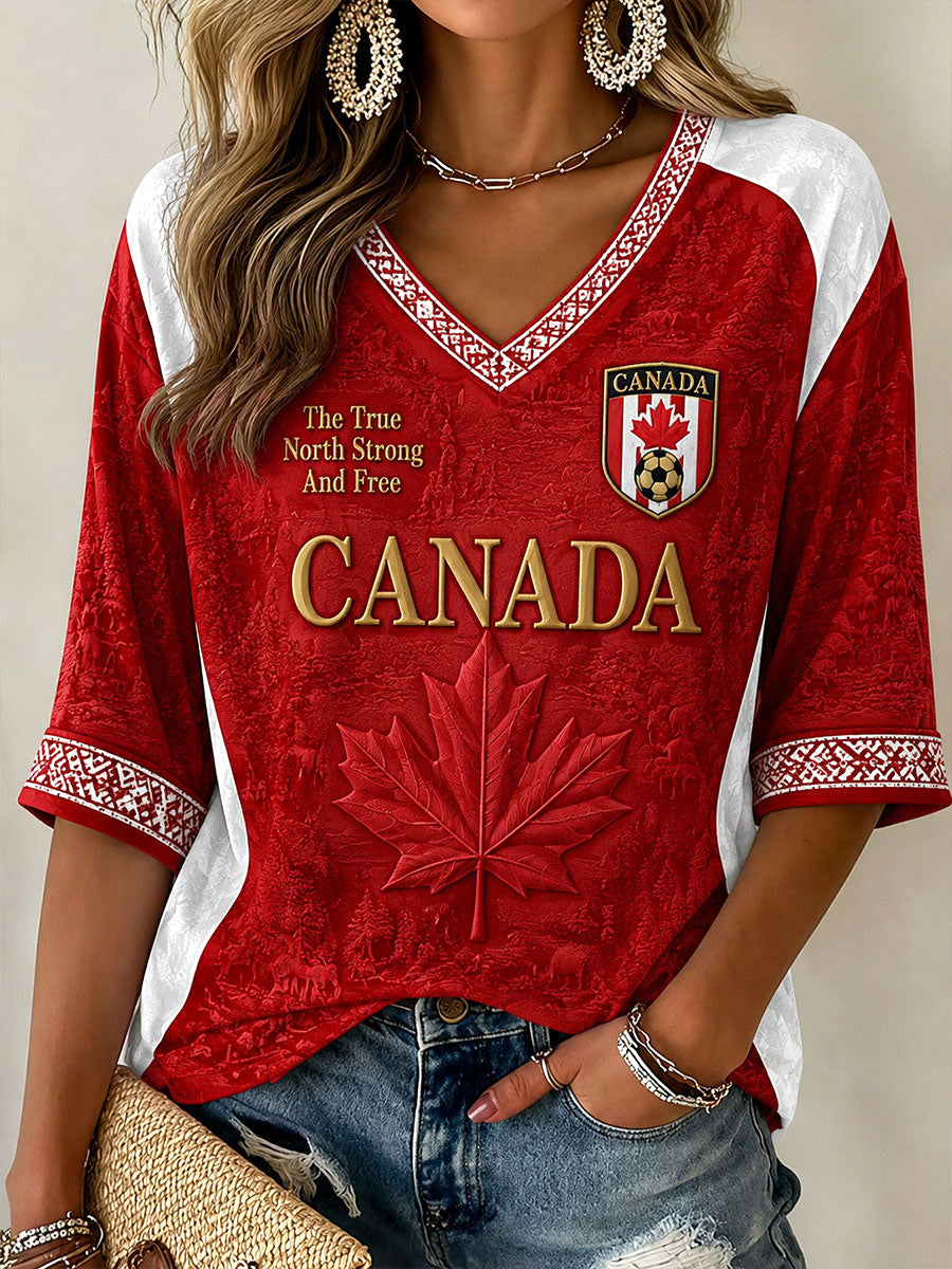 Women's Canada Soccer Print Casual T-Shirt