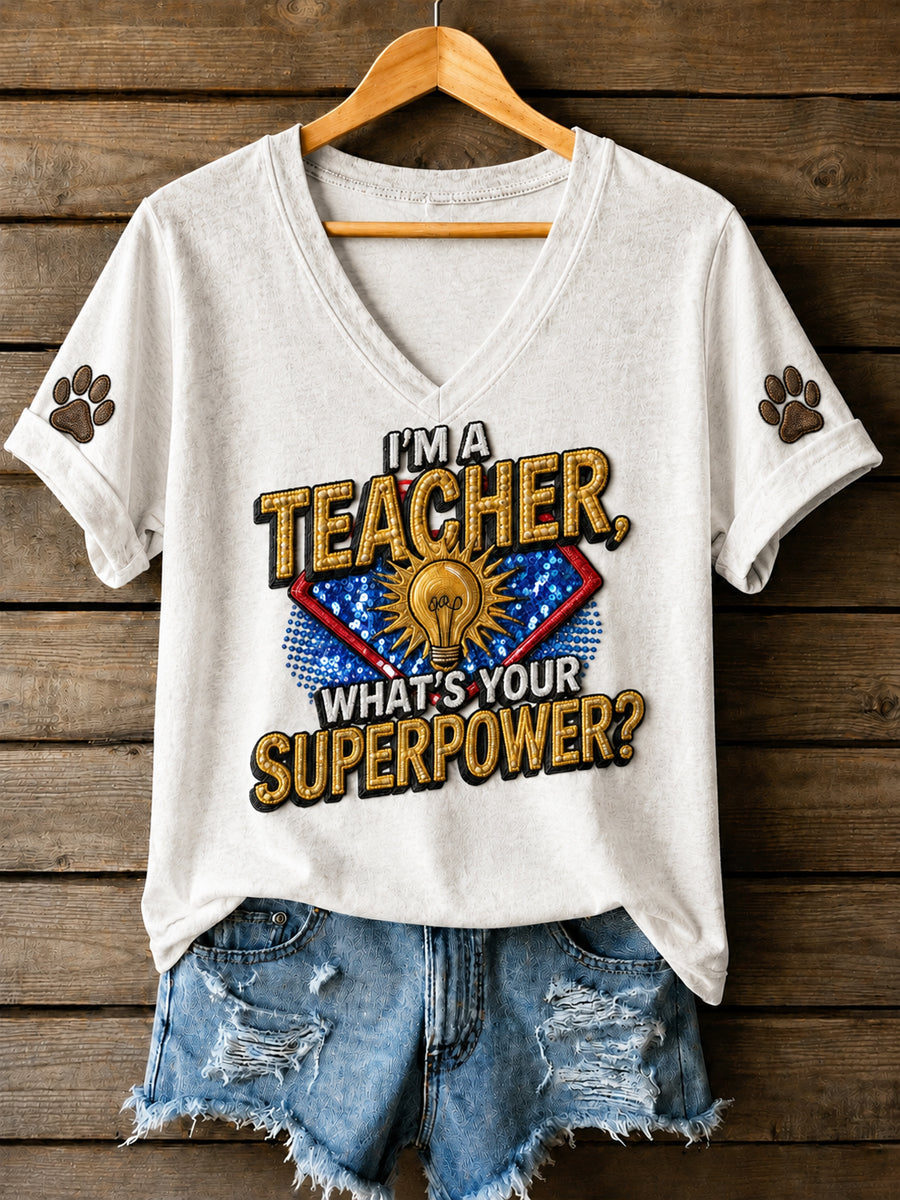 Retro Homecoming Teacher's Casual V-Neck T-Shirt