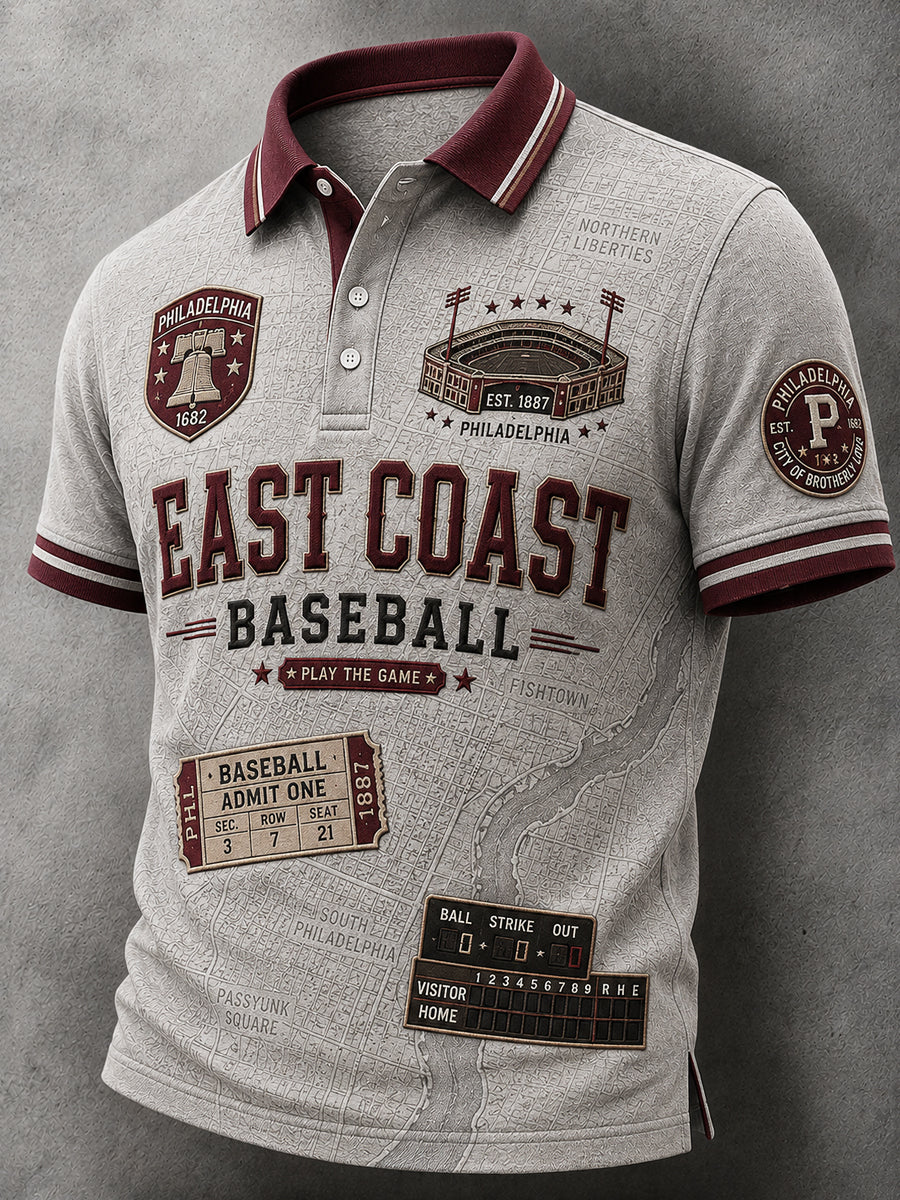 Retro Philadelphia Baseball Classic Casual Polo Shirt