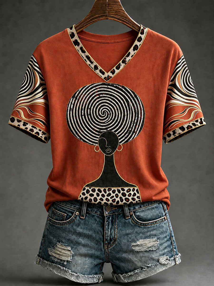 Women's Black Art V-Neck T-Shirts